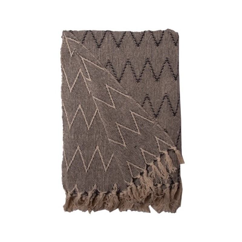 THROW ZIG OFF WHITE BROWN - BLANKETS